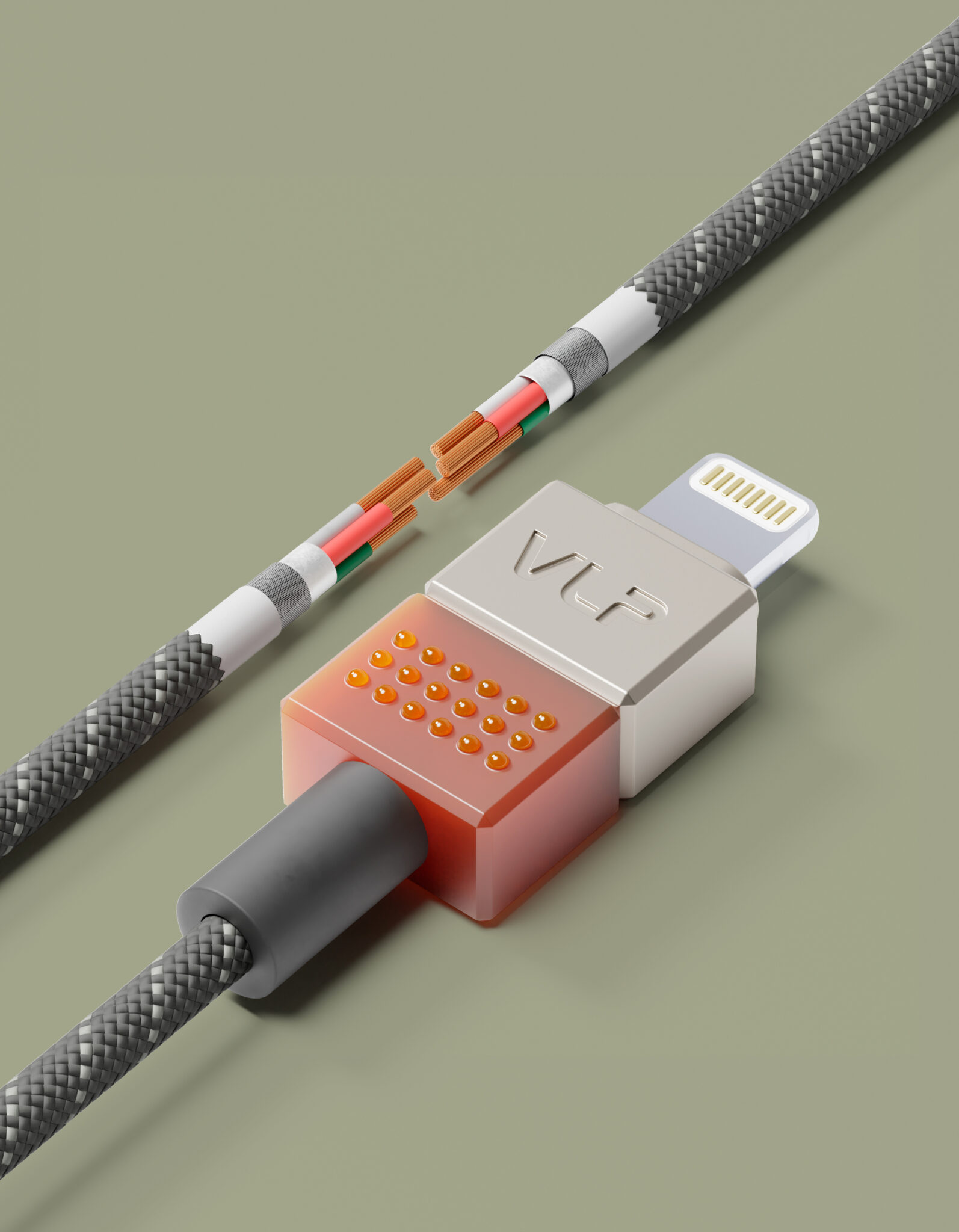 Кабель VLP NEO [USB-C - Lightning] 27W 150см, Amber gray (1037002) на фоне в магазине Nice case