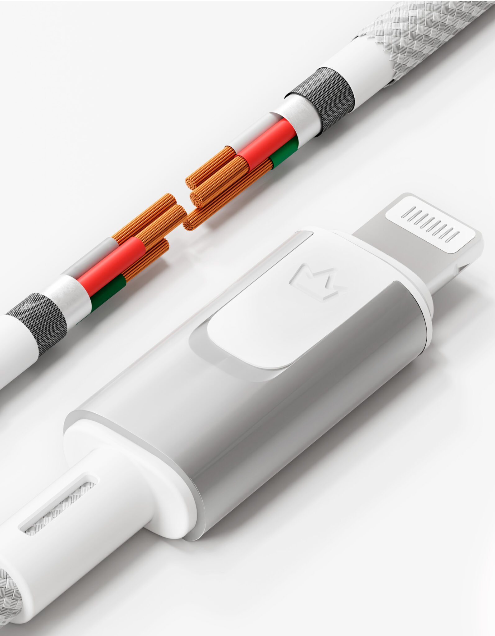 Кабель VLP Force Line [USB-C + Lightning] 120см 30W, Белый (1036002) на белом фоне Nice Case